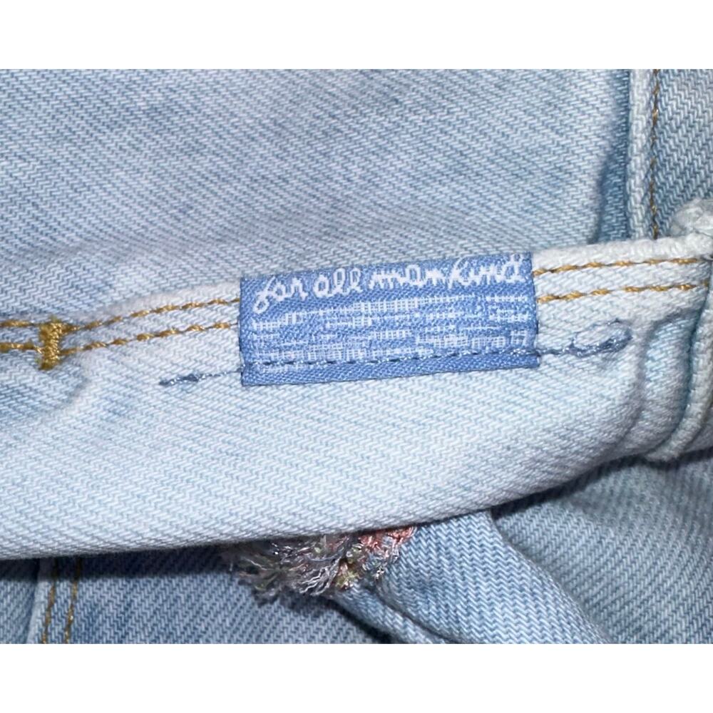 7 For All Mankind Light Wash Denim Jacket Pink Fringe Trim Button Front Size S - Picture 8 of 12